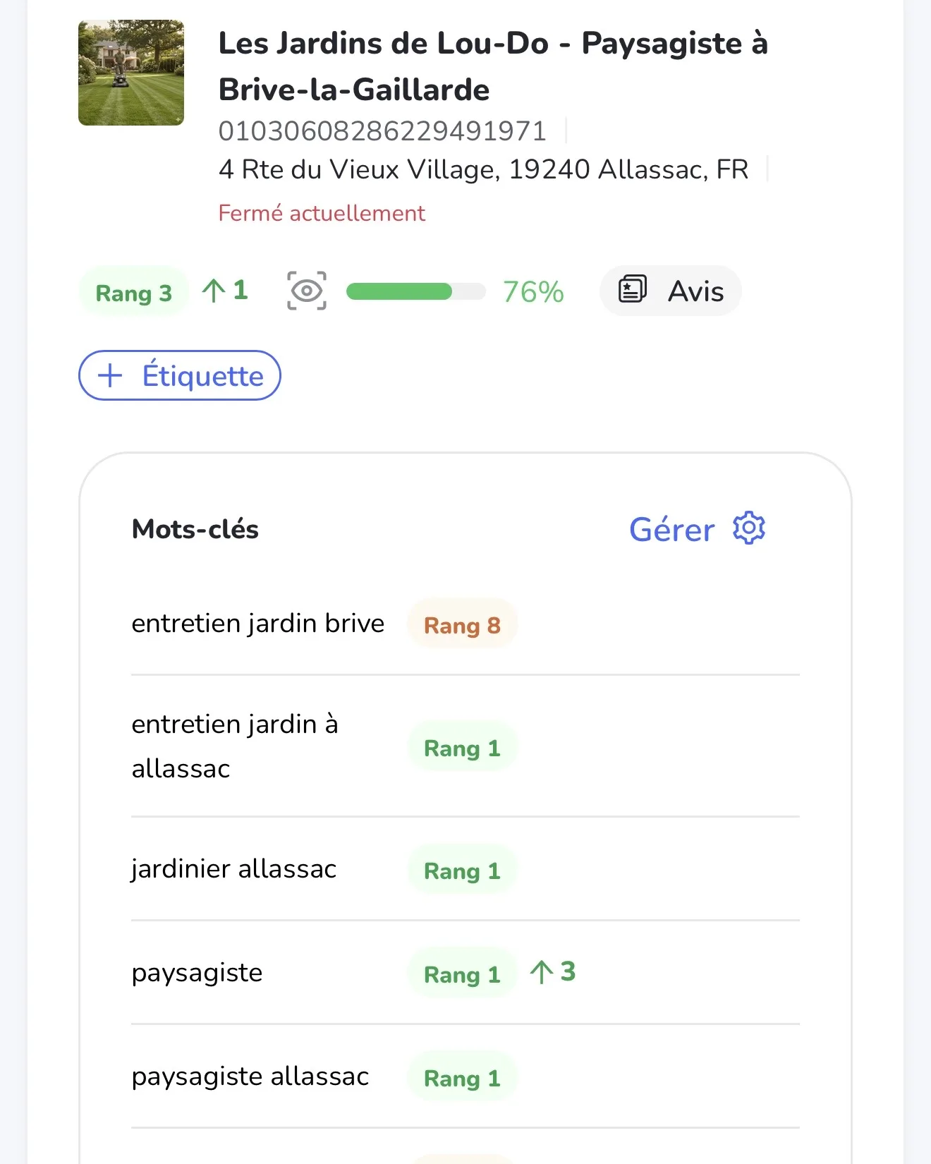 Résultats Google Business Profile - Les Jardins de Lou-Do Paysagiste Brive